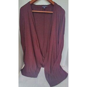 Women’s American Eagle Burgundy Ribbed Flyaway Open Front Cardigan Sweater  XL